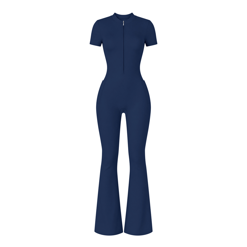 Women’s Tight Flared Leg Quarter-Zip Jumpsuit