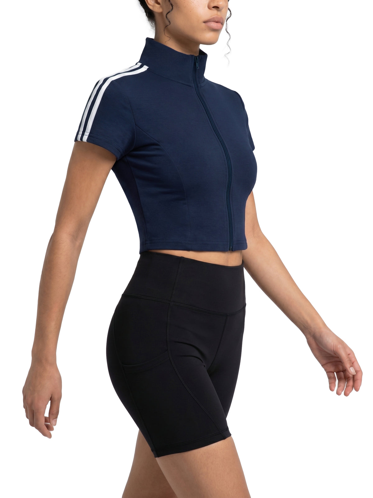Women's Cropped Full Zip Short Sleeve T-Shirt